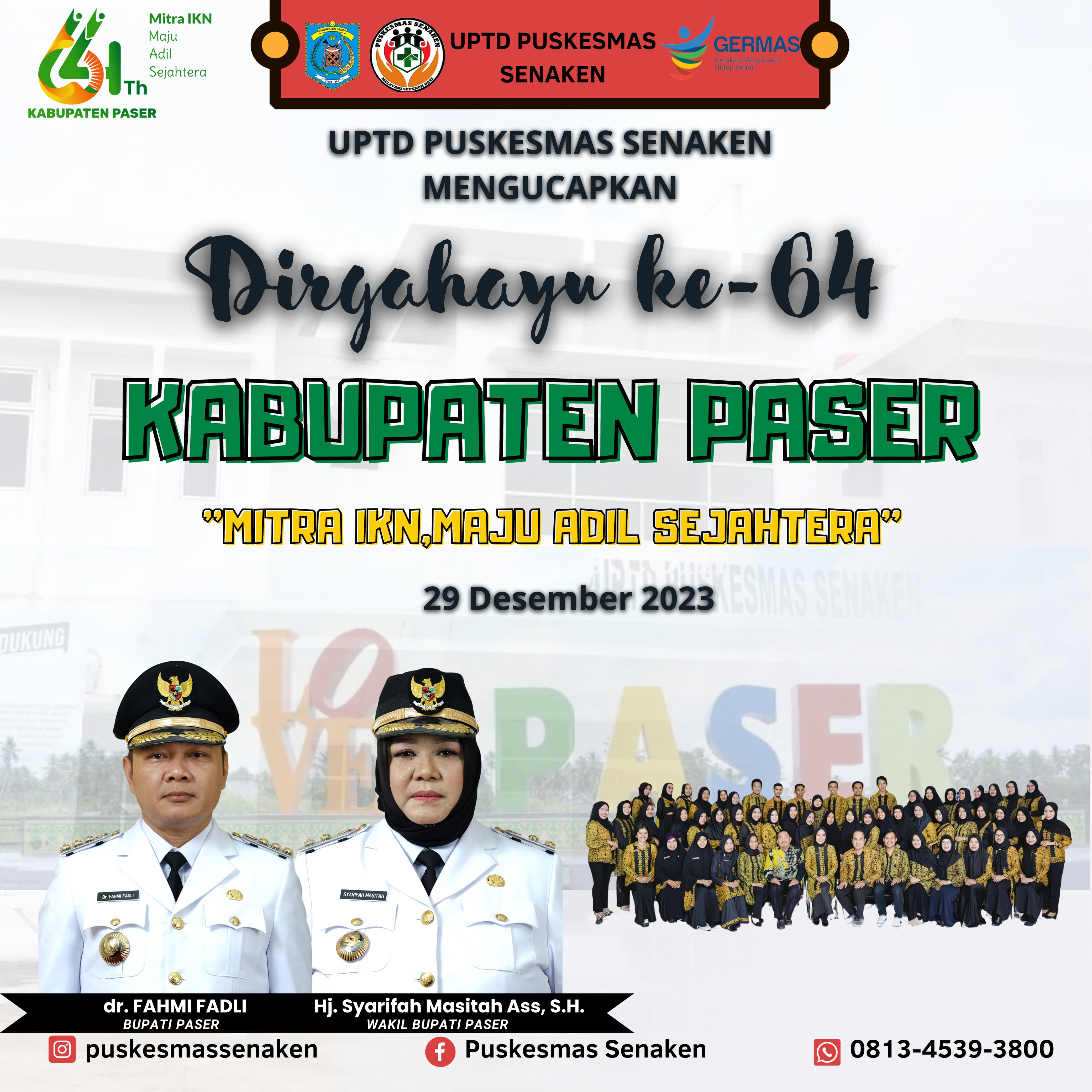 UPTD Puskesmas Senaken Ucapkan Dirgahayu Kabupaten Paser yang Ke-64