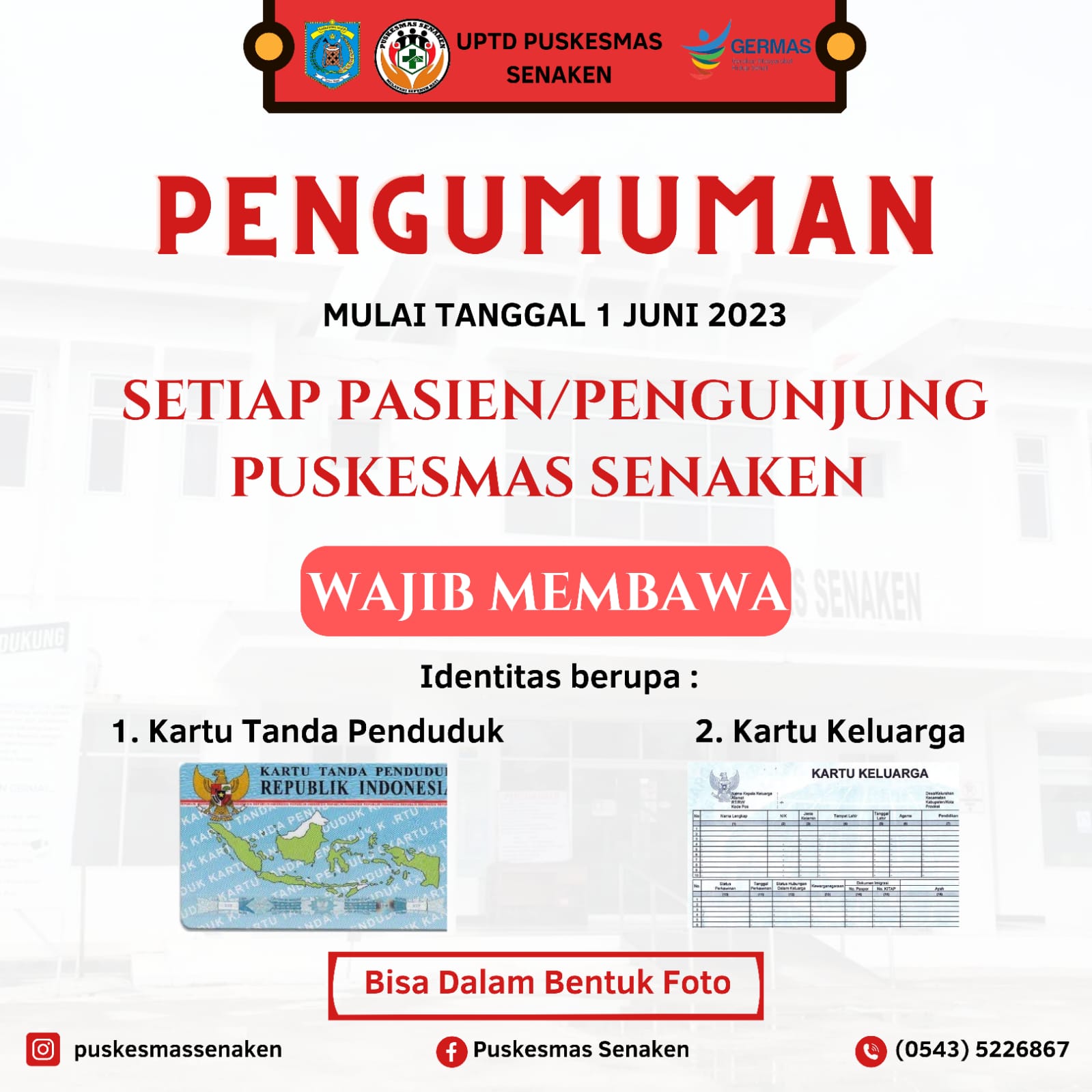 PENGUMUMAN PENTING Tentang Pendaftaran di UPTD Puskesmas Senaken