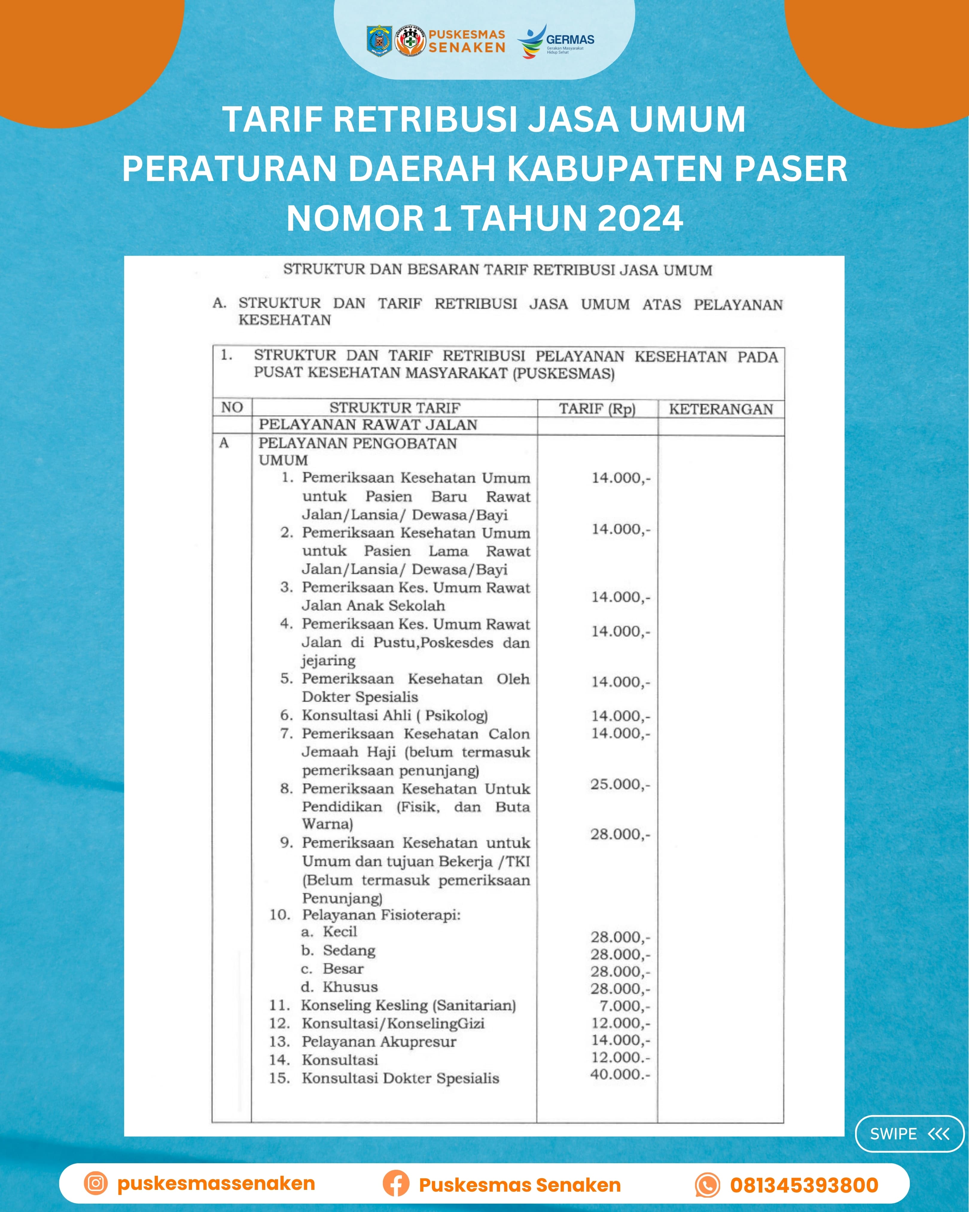 Perda Nomor 1 Tahun 2024: Penyesuaian Tarif Retribusi Jasa Umum di Puskesmas Senaken